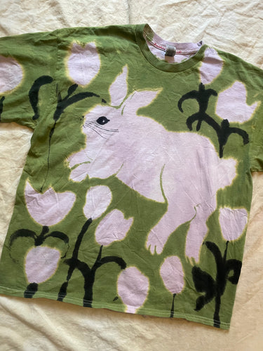 XL pink rabbit among the pink tulips longsleeve tee